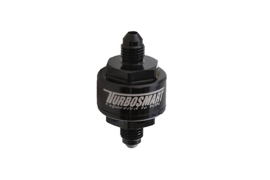 Turbosmart Billet Turbo Oil Feed Filter with 44 micron pleated disk stainless steel washable screen filter. AN-3 male inlet and outlet - Black